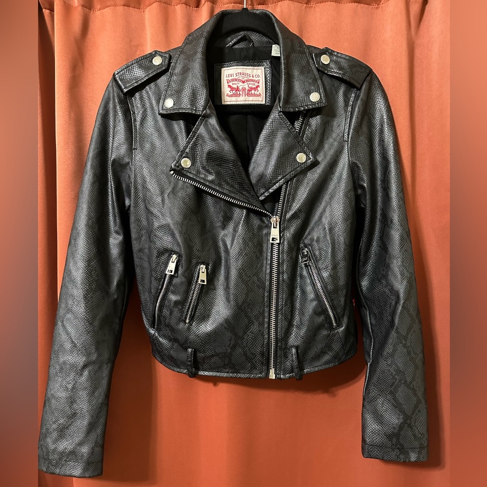 Levi’s Faux Leather Moto Jacket Black Snakeskin Size Small